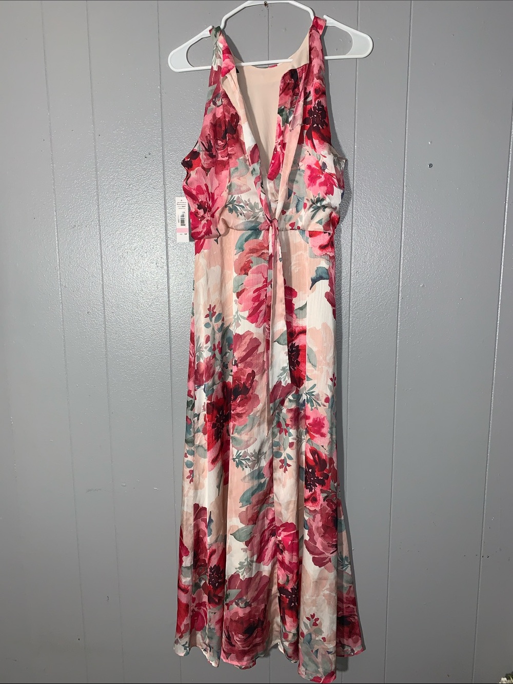 R&M Richards Women's Floral High Halter Neck Chiffon Maxi Dress-Flowy Sleeveless - Picture 2 of 6